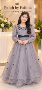 Elegant Grey Party Wear Maxi Dress for Girls | Falah by Fatima