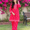 Girls Pink Printed Kurta with Farshi Shalwar