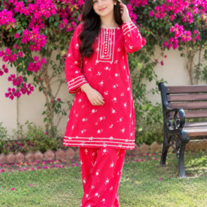 Girls Pink Printed Kurta with Farshi Shalwar