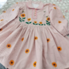 Beautiful Pink Striped Girls' Cotton Dress with Sunflower Embroidery